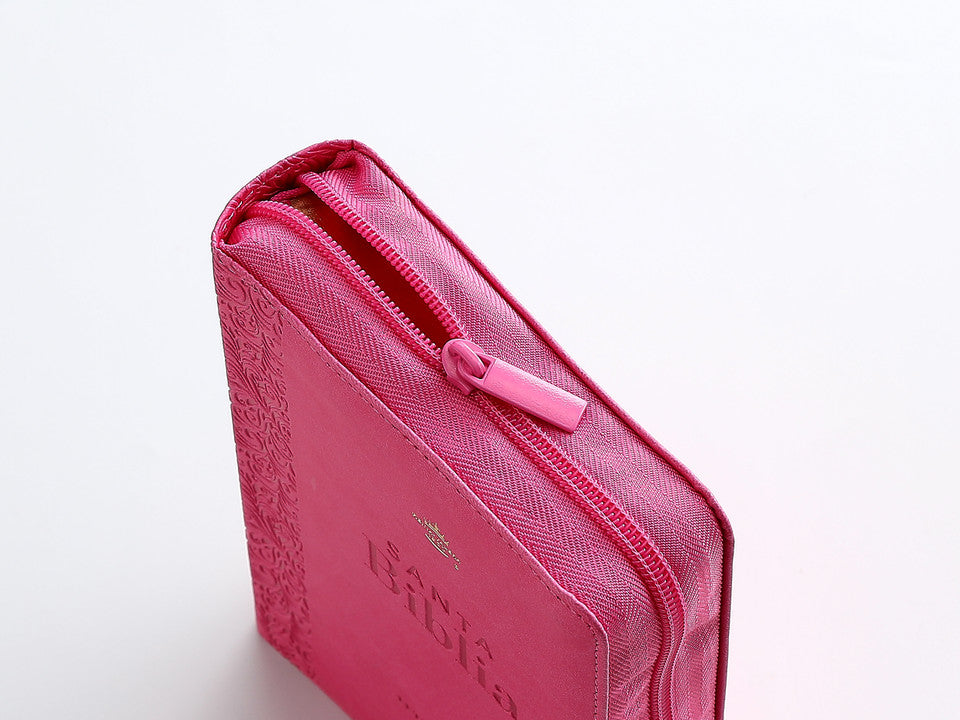 Biblia con Cierre Portátil 12 puntos RV1960, imit piel fucsia floral