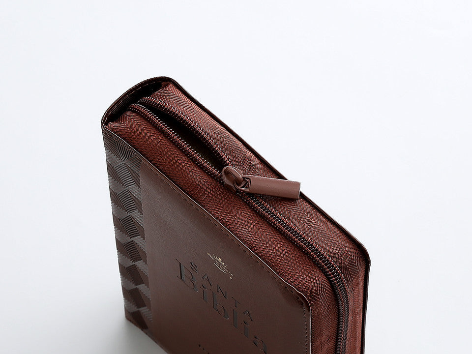 Biblia con Cierre Portátil 12 puntos RV1960, imit piel café geométrico