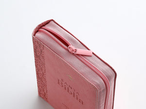 Biblia con Cierre Portátil 12 puntos RV1960, imit piel rosa floral