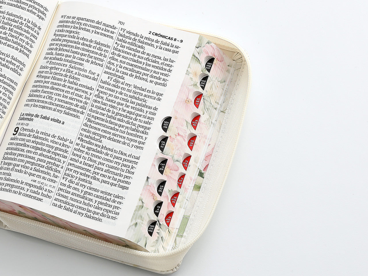 Biblia con Cierre Portátil 12 puntos RV1960, imit piel flores en primavera con índice y canto floral
