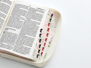 Biblia con Cierre Portátil 12 puntos RV1960, imit piel flores en primavera con índice y canto floral