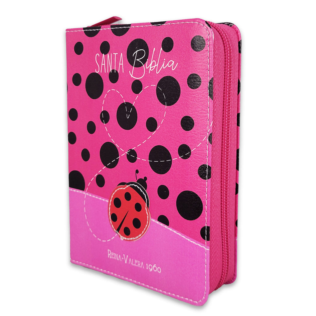 Biblia de Bolsillo con Cierre RV1960 imit piel fuscia mariquita con topos 8 puntos