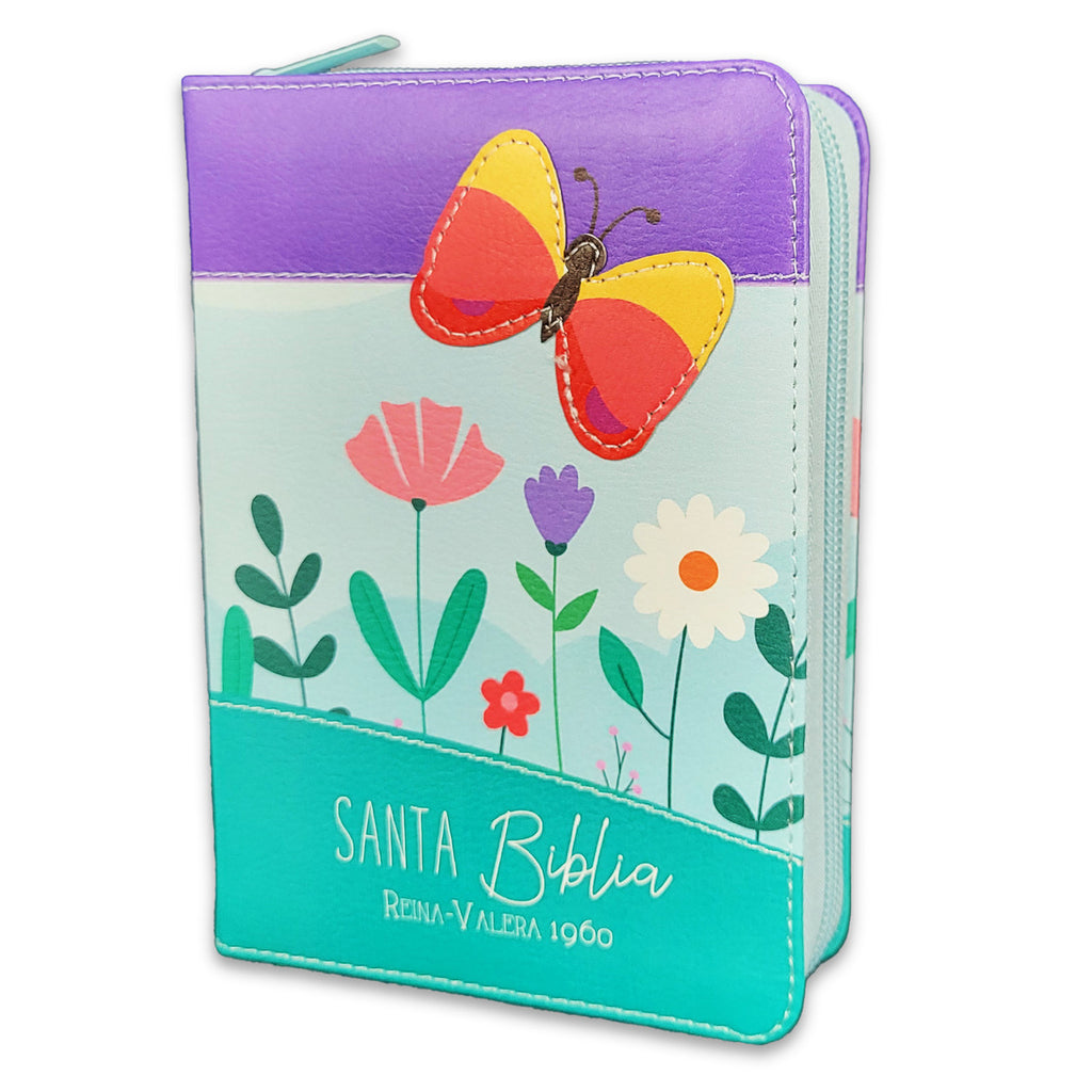 Biblia para jovencitas tamano bolsillo Rv1960 mariposa/lila turquersa con cierre