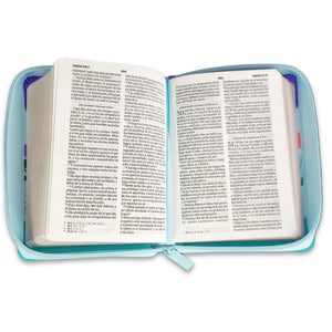 Biblia para jovencitas tamano bolsillo Rv1960 mariposa/lila turquersa con cierre