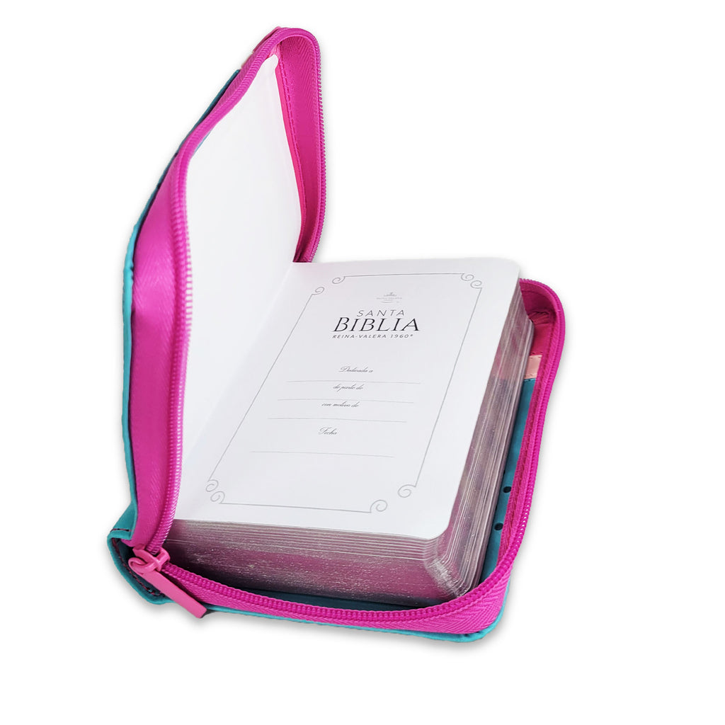 Biblia de Bolsillo con Cierre RV1960 imit fucsia/rosa/turquesa