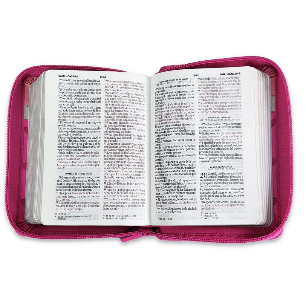 Biblia de Bolsillo con Cierre RV1960 imit fucsia/blanco/rosa con corazones