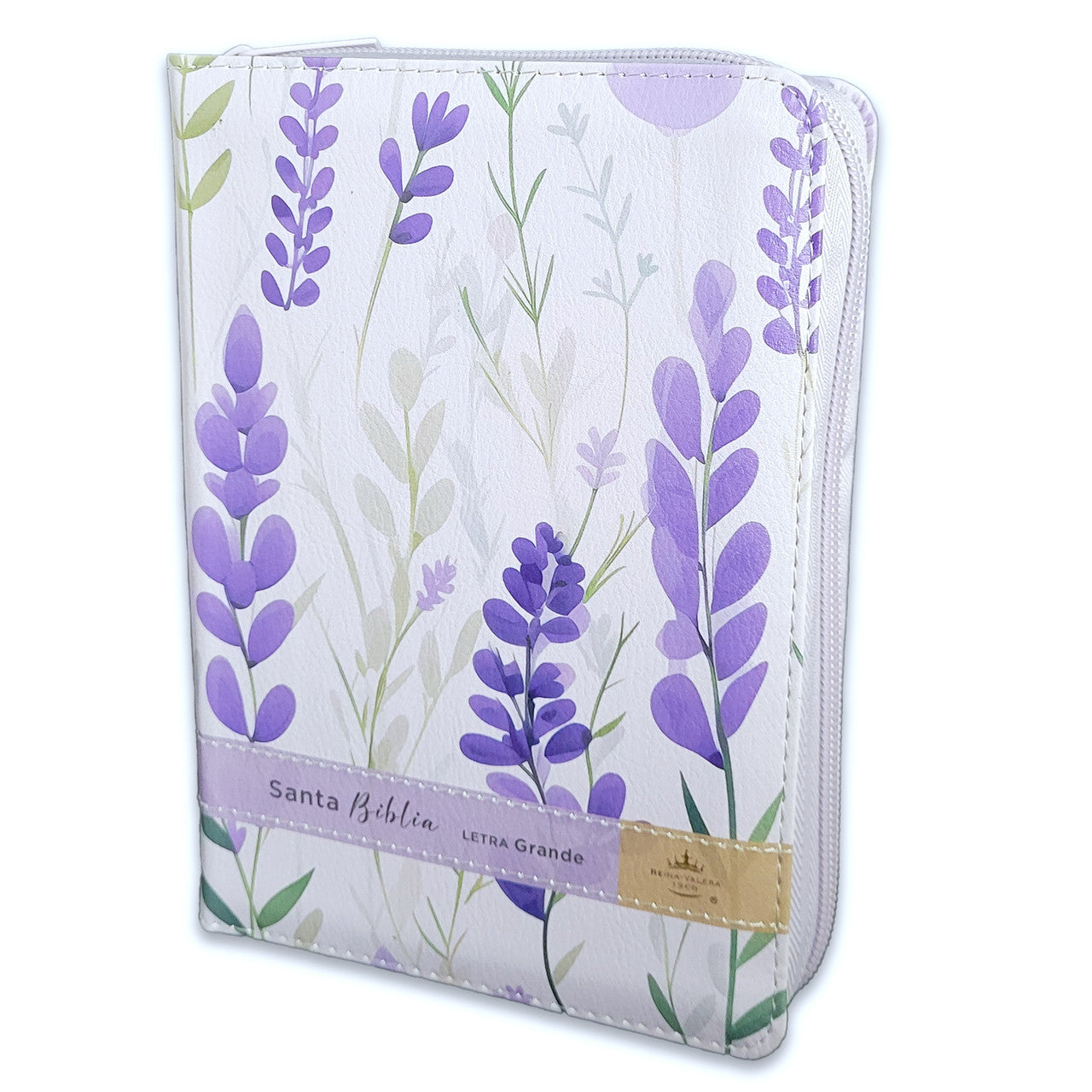 Biblia con Cierre Portátil 12 puntos RV1960, imit piel flores lila con índice y canto floral