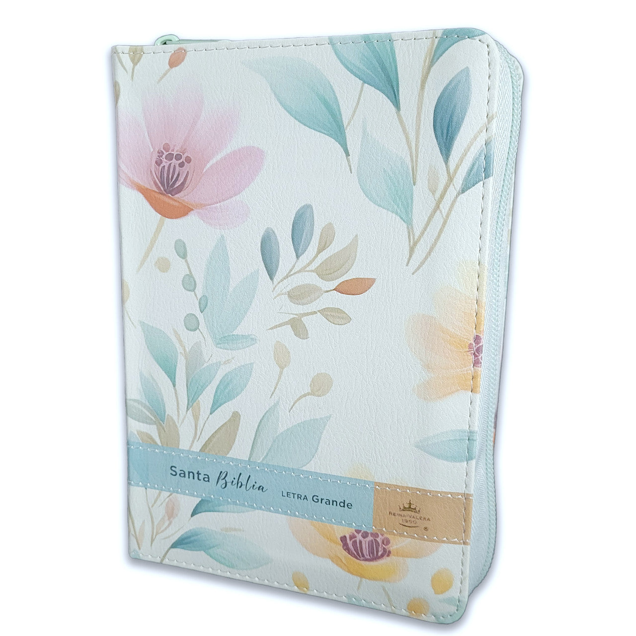 Biblia con Cierre Portátil 12 puntos RV1960, imit piel flores azul con índice y canto floral