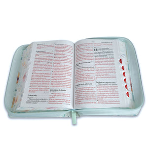 Biblia con Cierre Portátil 12 puntos RV1960, imit piel flores azul con índice y canto floral