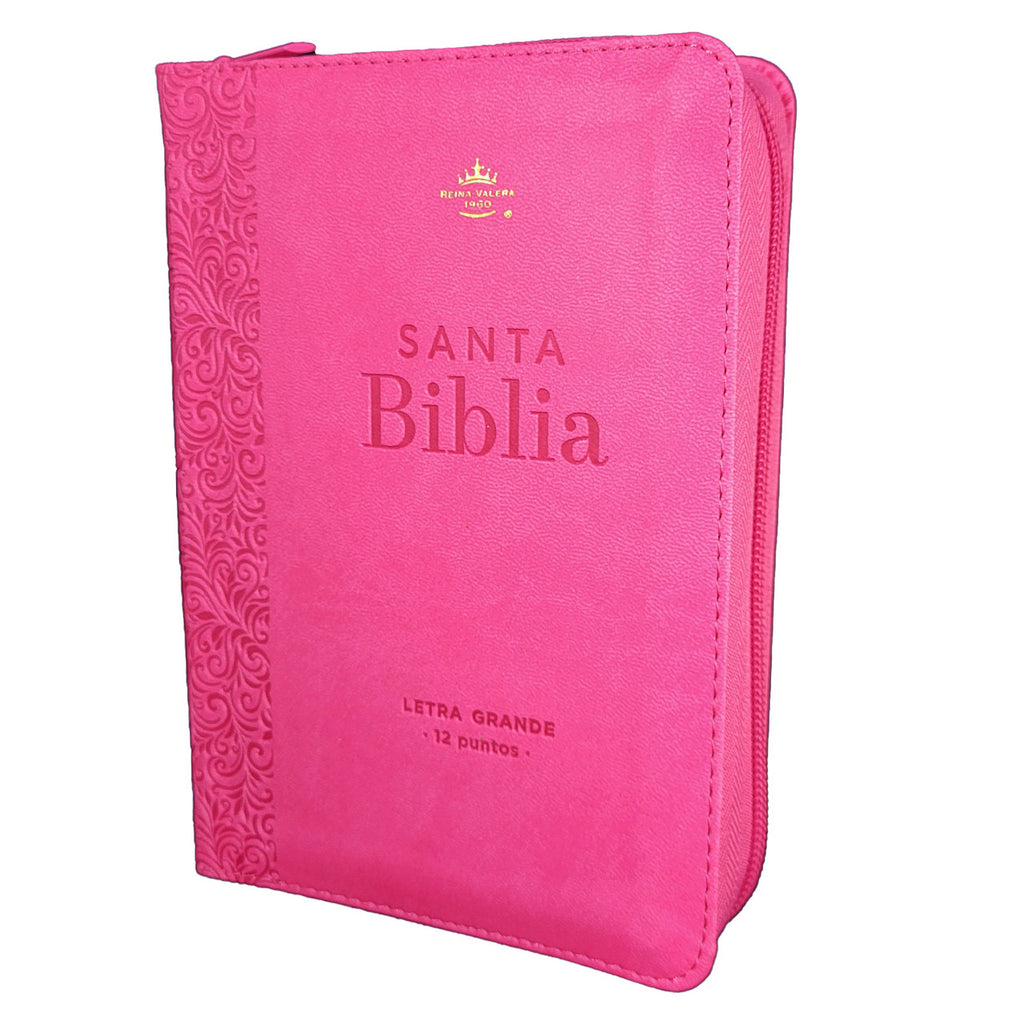 Biblia con Cierre Portátil 12 puntos RV1960, imit piel fucsia floral