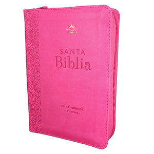 Biblia con Cierre Portátil 12 puntos RV1960, imit piel fucsia floral