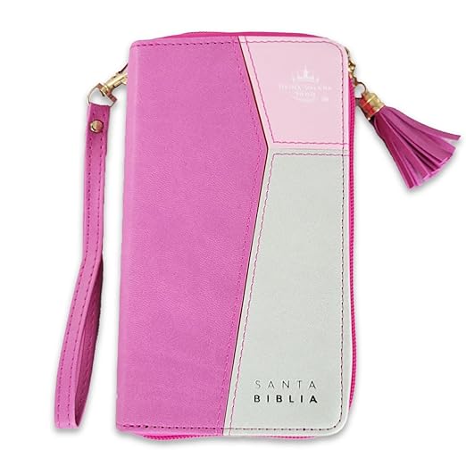 Biblia Chequera para Mujeres RV1960 con indice rosada/fucsia pequeña con lazo y agarradera de mano Imitation Leather