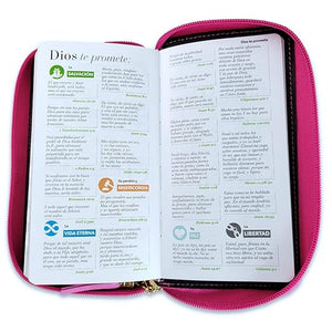 Biblia Chequera para Mujeres RV1960 con indice rosada/fucsia pequeña con lazo y agarradera de mano Imitation Leather