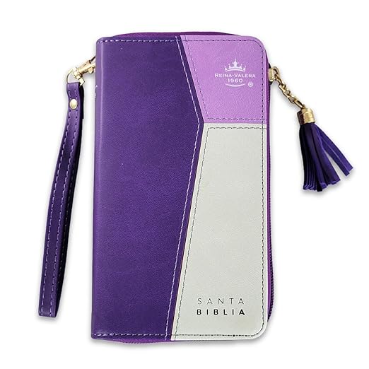 Biblia Chequera para Mujeres RV1960 con indice lila/gris pequeña con lazo y agarradera de mano Imitation Leather