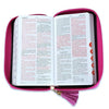Biblia Chequera para Mujeres RV1960 con indice rosada/fucsia pequeña con lazo y agarradera de mano Imitation Leather
