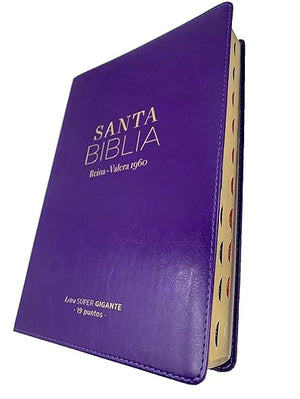 Biblia Letra Súper Gigante 19 puntos Reina valera 1960 imit piel lila clasica con indice