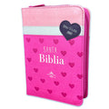 Biblia de Bolsillo con Cierre RV1960 imit fucsia/blanco/rosa con corazones