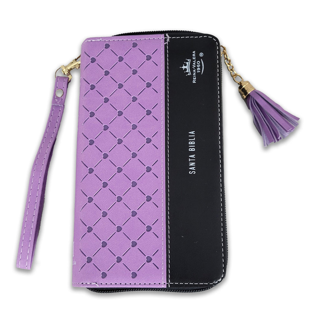 Biblia Chequera RV1960, imit. piel lila y negro