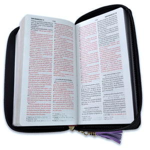Biblia Chequera RV1960, imit. piel lila y negro
