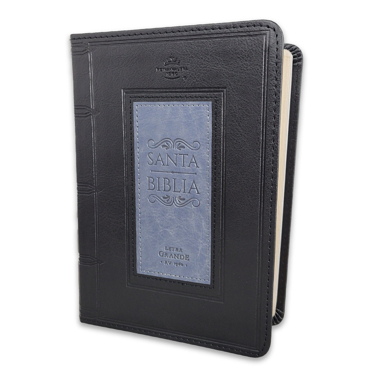 Biblia Portátil 12 puntos RV1960, imit piel negro y gris cuadrado