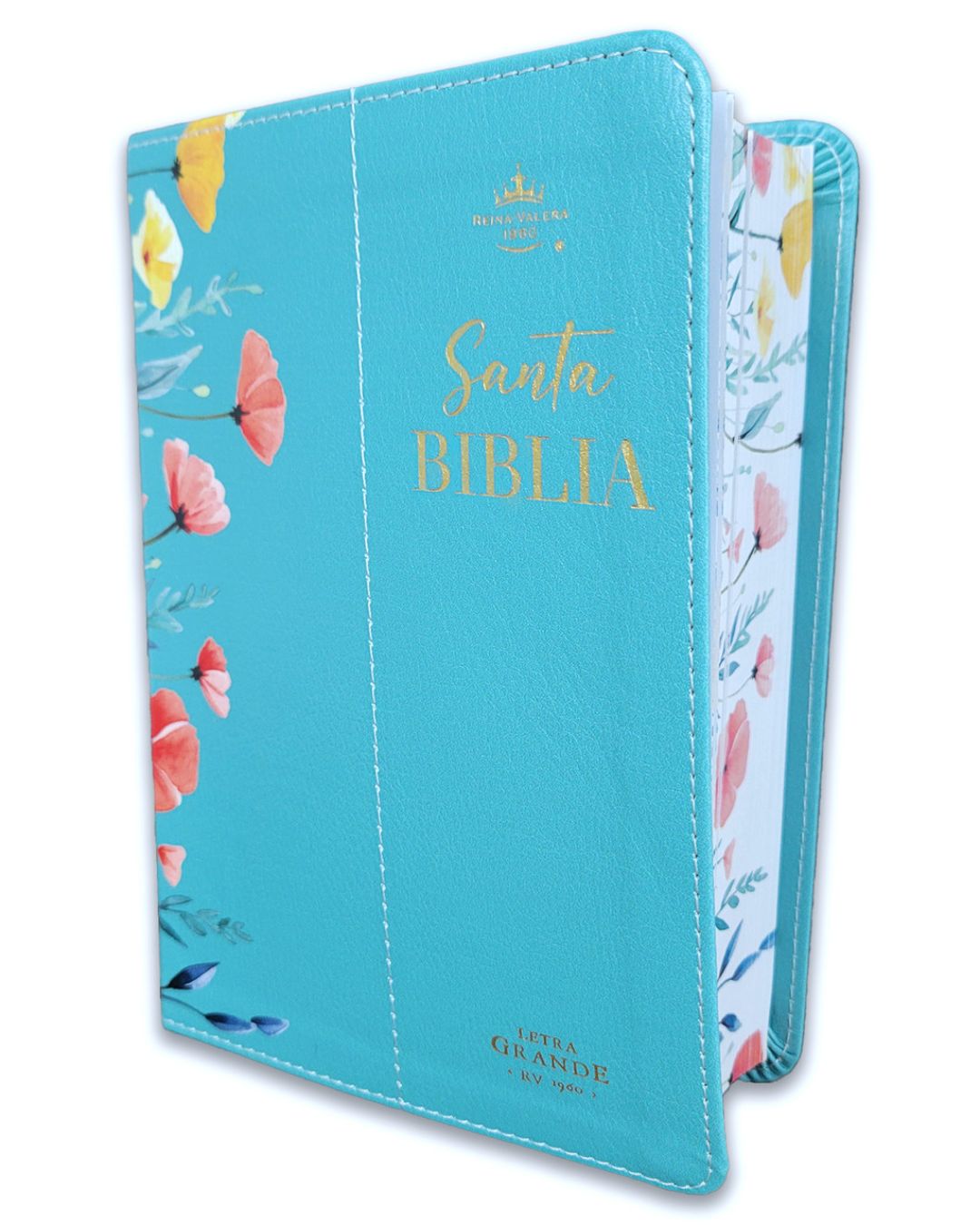 Biblia RVR60 035c PJR CP Flores turquesa Tamaño Compacto