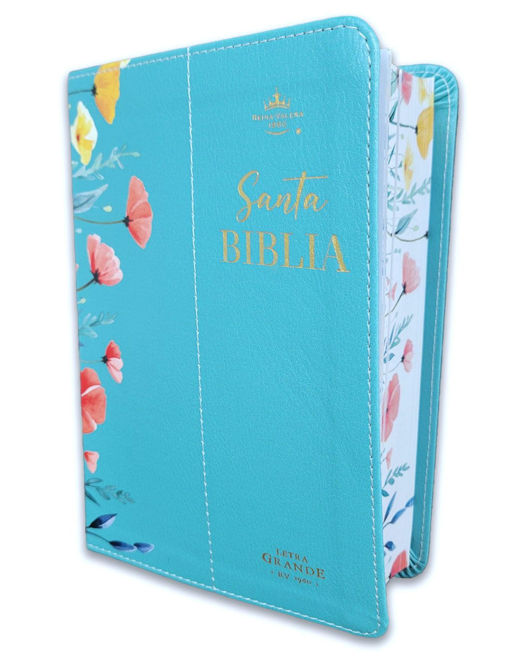 Biblia RVR60 035c PJR CP Flores turquesa Tamaño Compacto