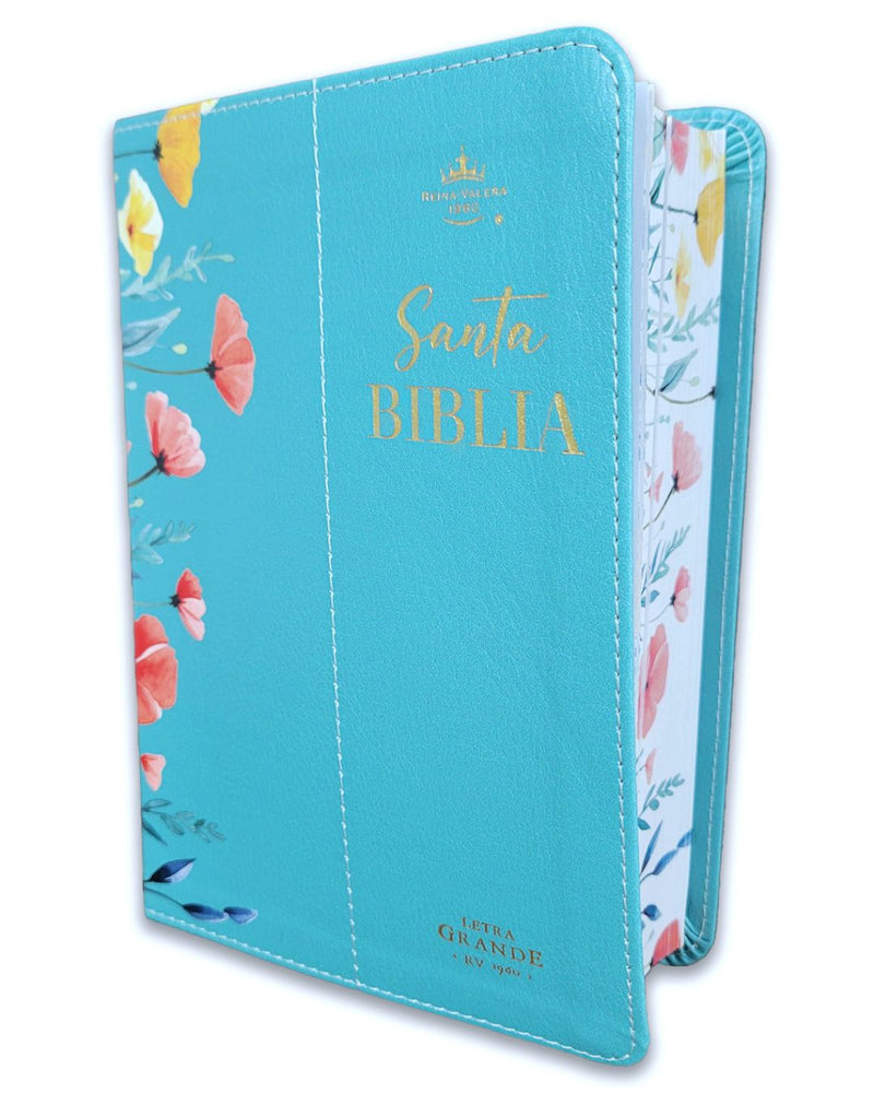 Biblia RVR60 035c PJR CP Flores turquesa Tamaño Compacto