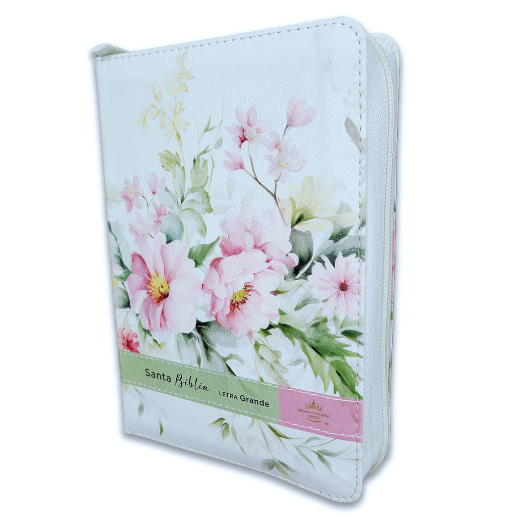 Biblia con Cierre Portátil 12 puntos RV1960, imit piel flores en primavera con índice y canto floral