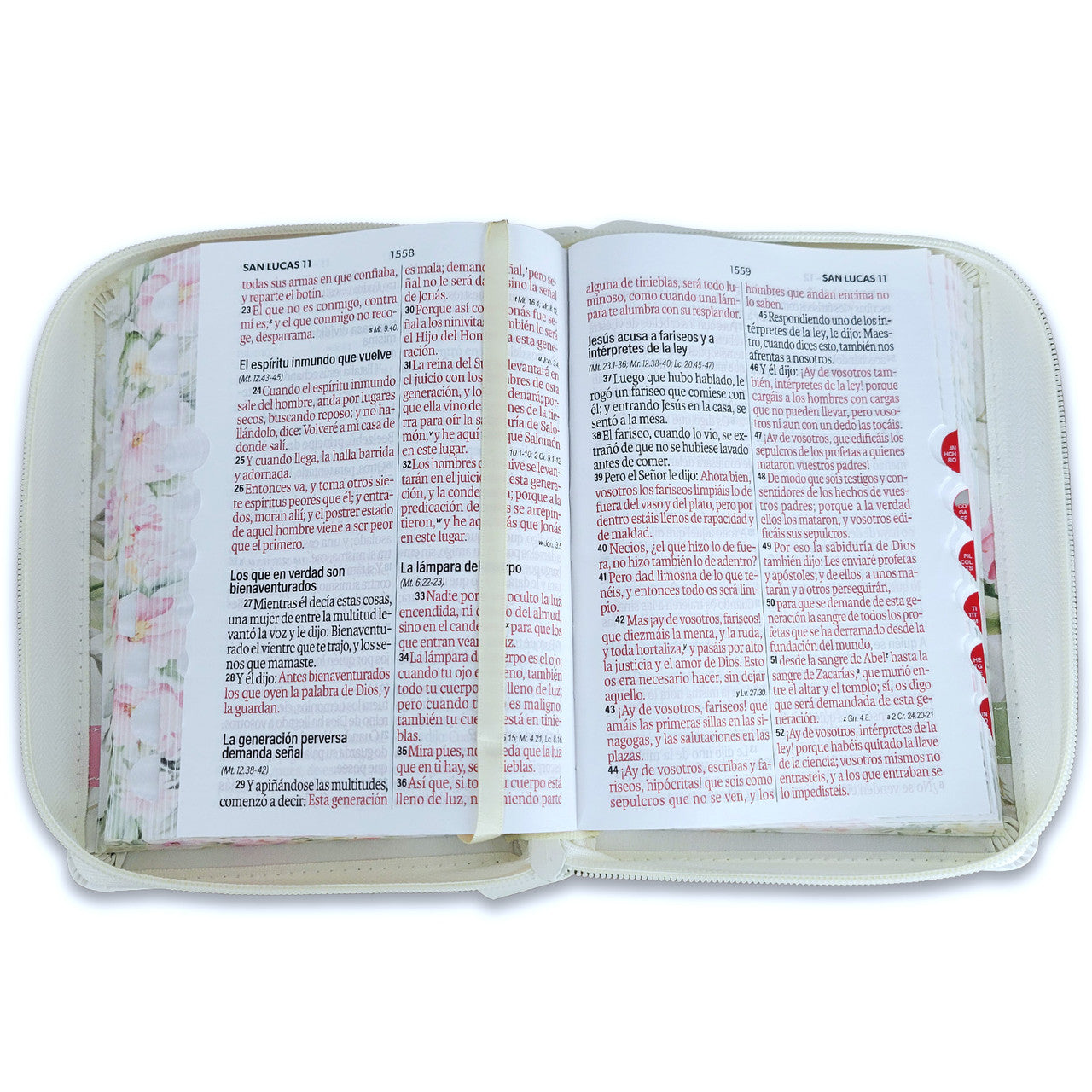 Biblia con Cierre Portátil 12 puntos RV1960, imit piel flores en primavera con índice y canto floral