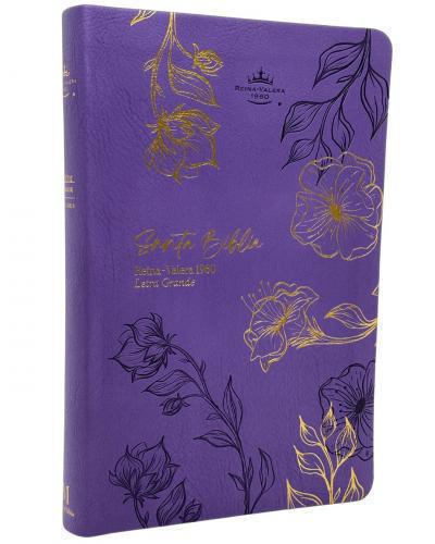 Biblia Reina Valera 1960, Imitación Piel Tamaño Manual, Diseño Morado con Flores