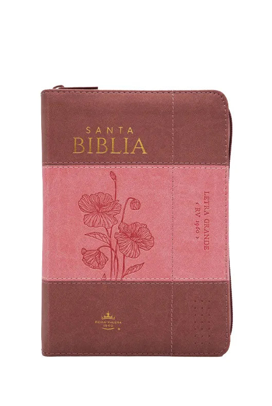 Biblia Imitación Piel Bicolor Coral con Rosa