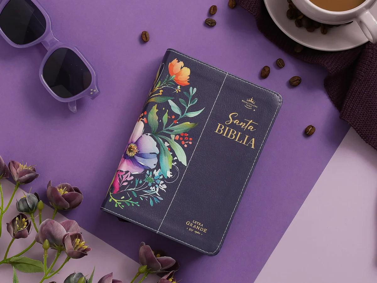 Biblia RVR60 035c PJR CP Flores Lila Tamaño Compacto